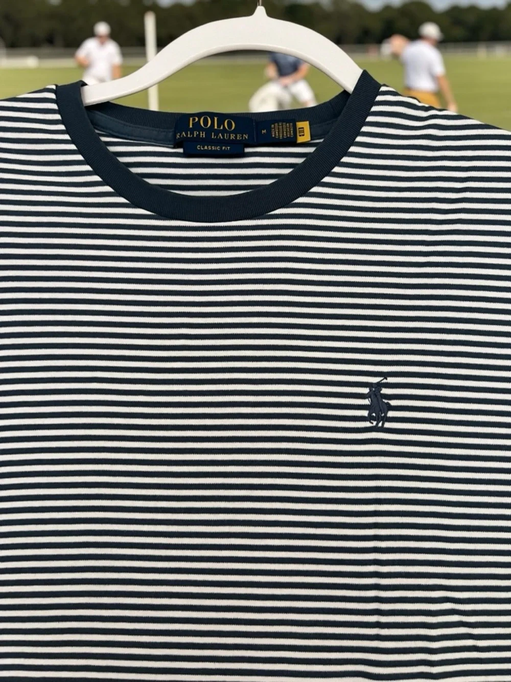 Polo by Ralph Lauren Men’s Navy & White Stripe Crew Tee Classic Fit Size Medium